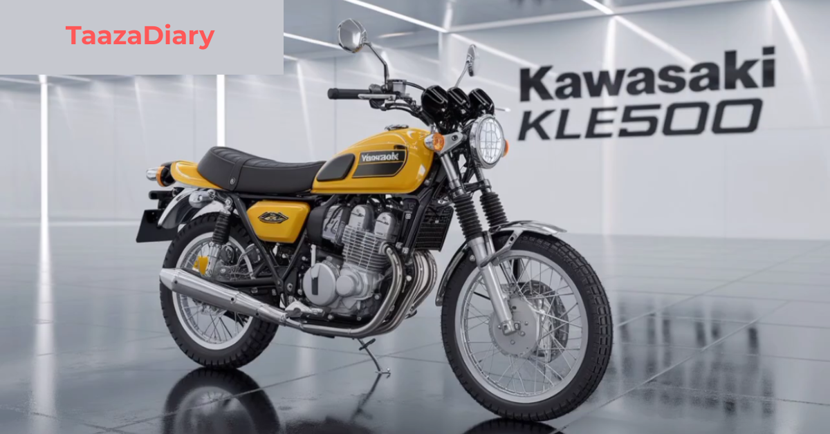 Kawasaki KLE 500 Adventure Bike teaser image with 21-inch wheels and LED headlamp