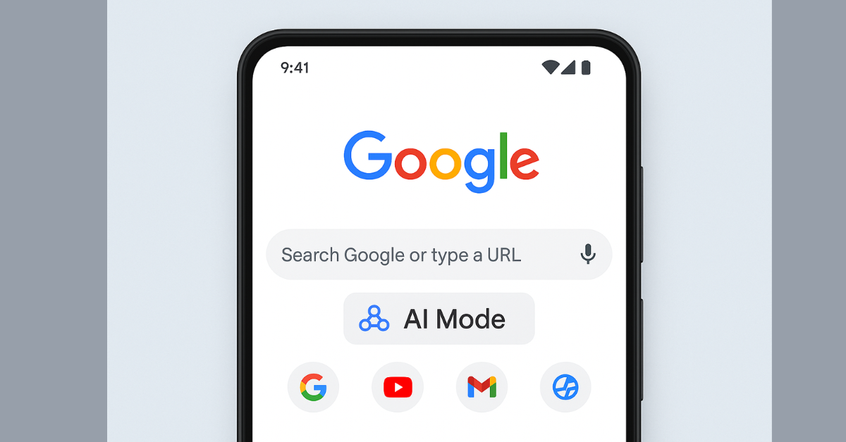 AI Mode in Chrome फीचर का स्क्रीनशॉट जिसमें नया स्मार्ट सर्च बटन दिखाया गया है
