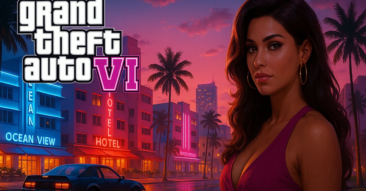GTA 6 Official Poster showing Vice City streets and Rockstar logo