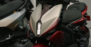 TVS EICMA 2025 showcase featuring Tangent RR, eFX three o, M1-S, and RTR HyprStunt concept bikes displayed by TVS Motor Company at Milan auto show.