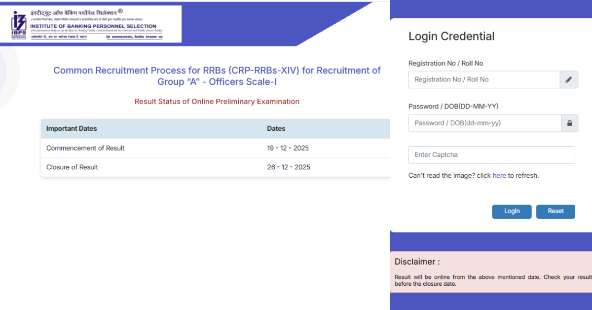 IBPS RRB PO Prelims Result 2025 Officer Scale 1 result status screen