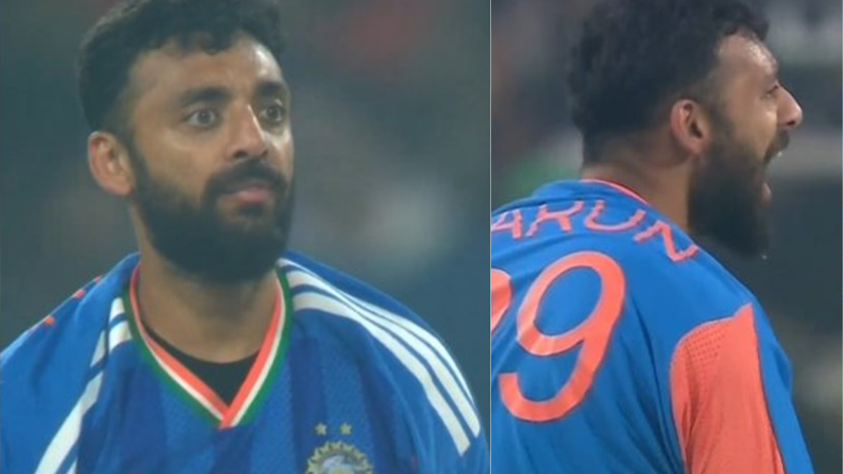 Varun Chakravarthy bowling against South Africa in T20 match