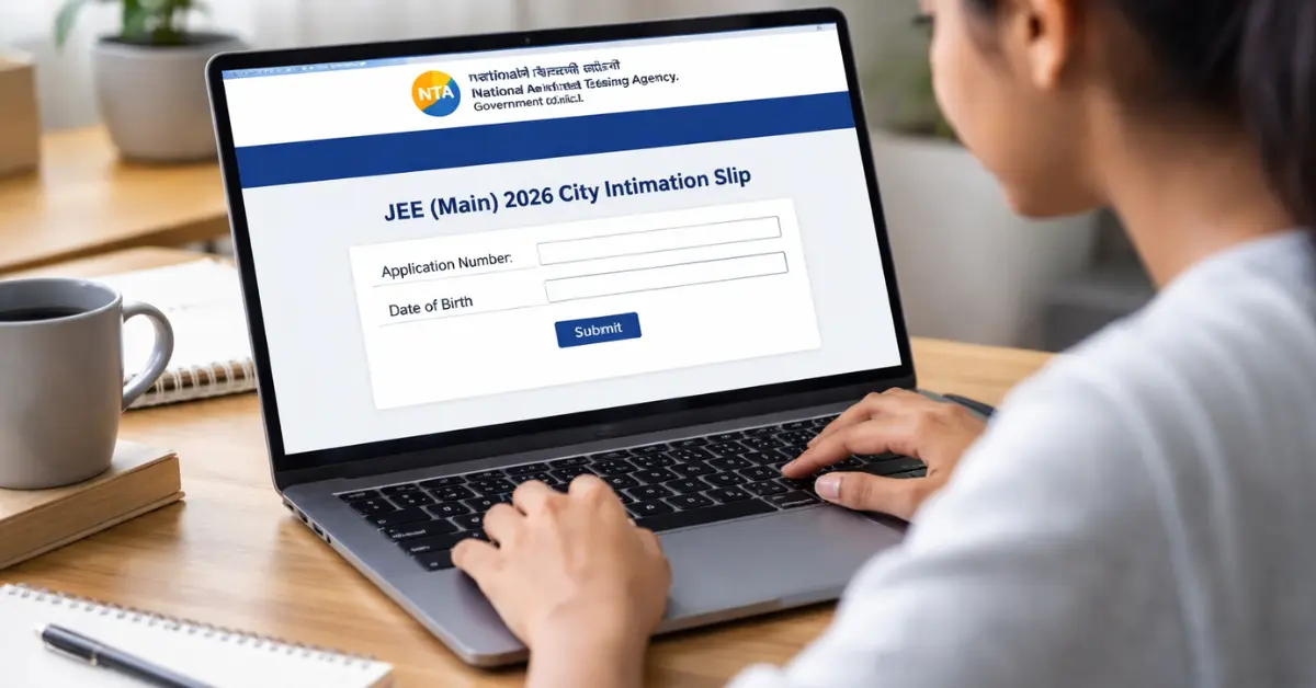 JEE Main 2026 City Intimation Slip आधिकारिक वेबसाइट पर जांचते उम्मीदवार