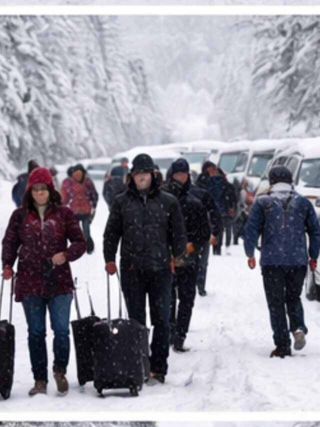 मनाली में भारी बर्फबारी, सड़कों पर जाम, पर्यटक घंटों तक फंसे
